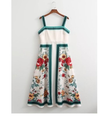 Ethnic Style Suspender Large Swing Backless Floral Dress NSAM128755