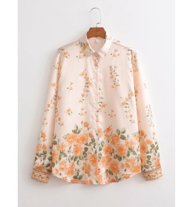 Loose Long Sleeve Lapel Floral Shirt NSAM128753