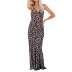 V-neck slim leopard print slip dress NSLZ128797