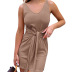 mid-waist V-neck sleeveless A-line dress NSLZ128798