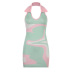 Lapel hanging neck backless low-cut sleeveless tight color contrast dress NSKAJ128841