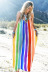 color stripe print V-neck open back slip dress NSMID128853