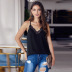 V-neck stitching sling loose solid color lace vest-multicolor NSQSY128883
