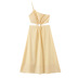 solid color slanted shoulder pull elastic waistless dress NSLQS128905