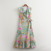 V-neck Ruffle stitching floral Print sleeveless Dress NSLQS128925