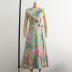 V-neck Ruffle stitching floral Print sleeveless Dress NSLQS128925