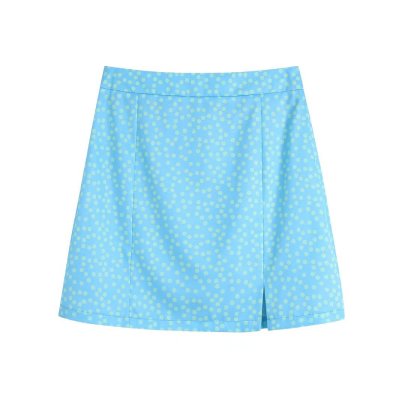 Polka Dot Print Slit Mini Skirt NSLQS128945