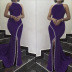 plus size hot drill stand-up collar slit slim sleeveless solid color commuting Haute Couture evening dress NSFH128973