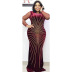 plus size hot drill nail beaded long-sleeved solid color flannel commuting Haute Couture evening dress NSFH128976