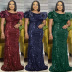 plus size sequin trailing round neck ruffle slim solid color commuting Haute Couture evening dress NSFH128980