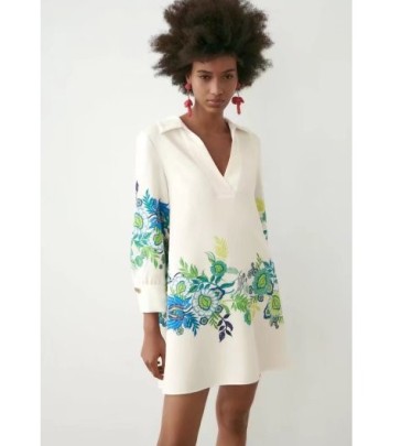 V Neck Long Sleeve Lapel Loose Flower Print Dress NSAM128744
