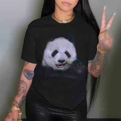 Plus Size Panda Print Loose Short Sleeve T-Shirt NSLBT129238