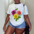 Camiseta suelta con estampado de flores y cuello redondo de talla grande NSLBT129229