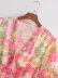 breasted floral V-neck short sleeve lace-up dress NSAM128999