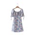 low-cut short sleeve lace-up slim floral dress NSAM129000