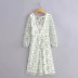 long-sleeved V-neck backless lace-up embroidery floral mesh dress NSAM129034