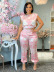 printing short-sleeved round neck top high waist trousers two-piece set NSJZH129051