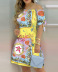 Print one-word collar short sleeve slim Dress-Multicolor NSSRX129070