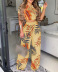 round neck short sleeve high waist wide-leg solid color/printed vest and pants set-Multicolor NSSRX129072