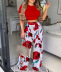 round neck short sleeve high waist wide-leg solid color/printed vest and pants set-Multicolor NSSRX129072