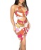 printed/solid color hanging neck wrapped chest drawstring high waist vest and skirt set -Multicolor NSSRX129075