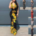 printed sleeveless V-neck stitching slit tight dress-Multicolor NSSRX129076