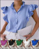 breasted solid color stand collar ruffle short sleeve top-Multicolor NSSRX129080