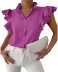 breasted solid color stand collar ruffle short sleeve top-Multicolor NSSRX129080