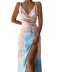 sling v neck backless slit solid color/print Dress-Multicolor NSSRX129084
