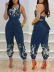 Printing cross sling backless lace-up slim Jumpsuit NSSRX129093