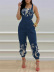 Printing cross sling backless lace-up slim Jumpsuit NSSRX129093