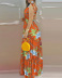 print sling v neck long large swing dress NSSRX129096