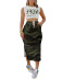 print/solid color drawstring slit sleeveless slim vest and skirt suit-Multicolor NSSRX129098