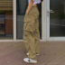 solid color multi pocket wide-leg pants NSGXF129111