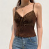 solid color Lace stitching V-neck slim camisole NSGXF129116