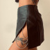 solid color chain decor slit PU leather skirt NSGXF129128