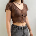 solid color lace see-through short-sleeved crop top NSGXF129144