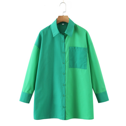 Long-sleeved Loose Color-blocking Shirt NSLQS129154