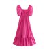 solid color puff sleeve pleated square neck midi dress NSLQS129165