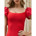 vestido de noche de alta costura ajustado de color liso con mangas abullonadas y corte bajo NSFH129170