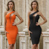 slanted shoulder sleeveless wrap chest solid color mesh commuting Haute Couture evening Dress NSFH129186