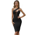 slanted shoulder sleeveless wrap chest solid color mesh commuting Haute Couture evening Dress NSFH129186