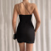oblique shoulder backless sling small slit solid color dress NSLKL129197