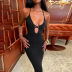 cross sling backless deep v tight long solid color dress NSLKL129200