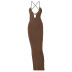 cross sling backless deep v tight long solid color dress NSLKL129200