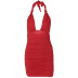 V-neck wrap chest hanging neck backless solid color dress NSLKL129211