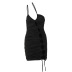 single-suspender hollow lace-up wrap chest solid color dress NSLKL129214