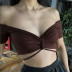 solid color wrap chest off-the-shoulder short-sleeved top NSYAF129224