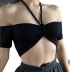 solid color wrap chest off-the-shoulder short-sleeved top NSYAF129224