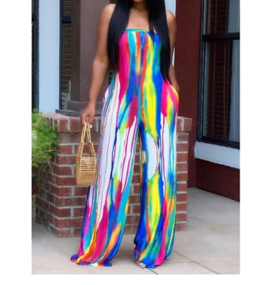 Color Printing Tube Top Wide-leg Jumpsuit NSHFH129242